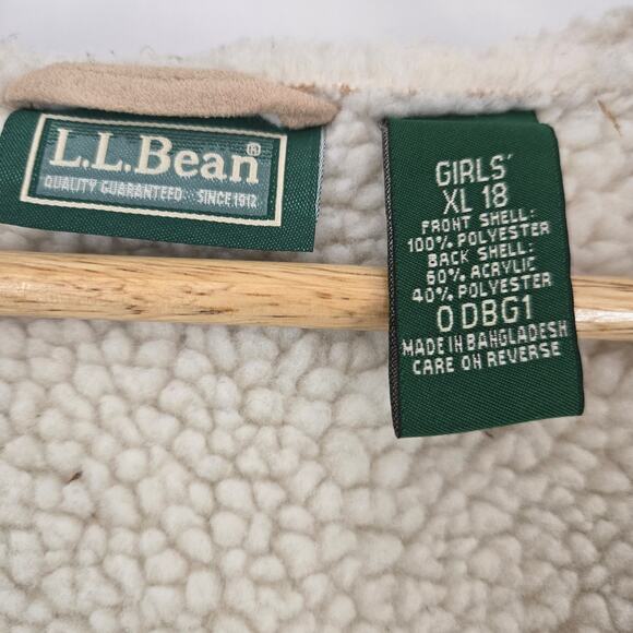 L.L.Bean Girls Vintage Tan Faux Suede Sherpa Lined Hooded Winter Coat XL - Picture 8 of 11